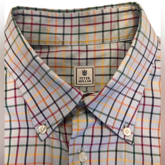 Peter Millar  Men's 100% Cotton Multi color Plaid Check Sport Shirt Size L - Picture 6 of 7